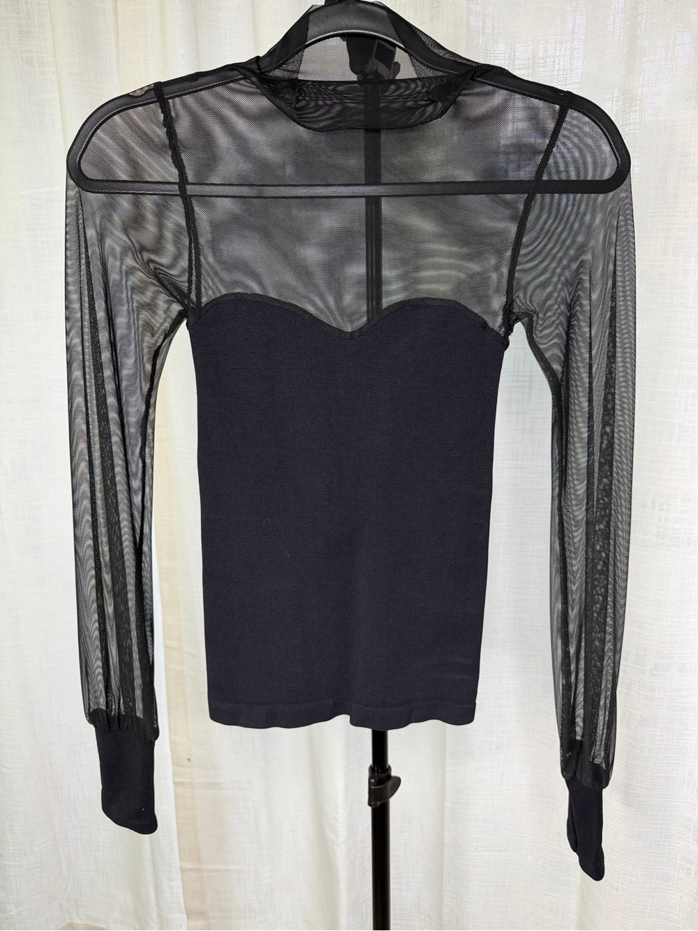 Free People Black Sheer Mesh Long Sleeve Sweetheart Top